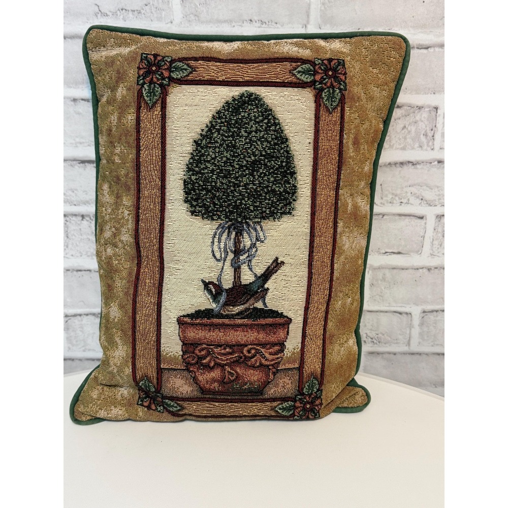 Vintage Floral Tapestry Throw Pillow Decorative Cushion Potted MADE USA